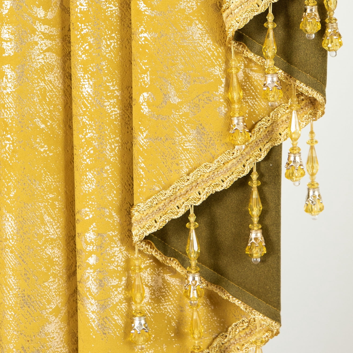 VOGOL Velvet Waterfall Valance for Bedroom, Soft Textured Prin Curtain with Elegant Tassel Design, Rod Pocket, 39x43 Inches, Bright Yellow, 1 Panel