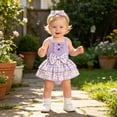 thumbnail image 2 of RMGVDSD Baby Girl Clothes Girls Sleeveless Romper Plaid Dress Floral Bowknot Ribbed Bodysuit Onesie Headband Set Summer Outfit 3-6 Months, 2 of 6