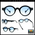 thumbnail image 2 of Mens Thick Plastic Round Oval Keyhole Horn Rim Hipster Vintage Style Sunglasses Black - Blue, 2 of 8