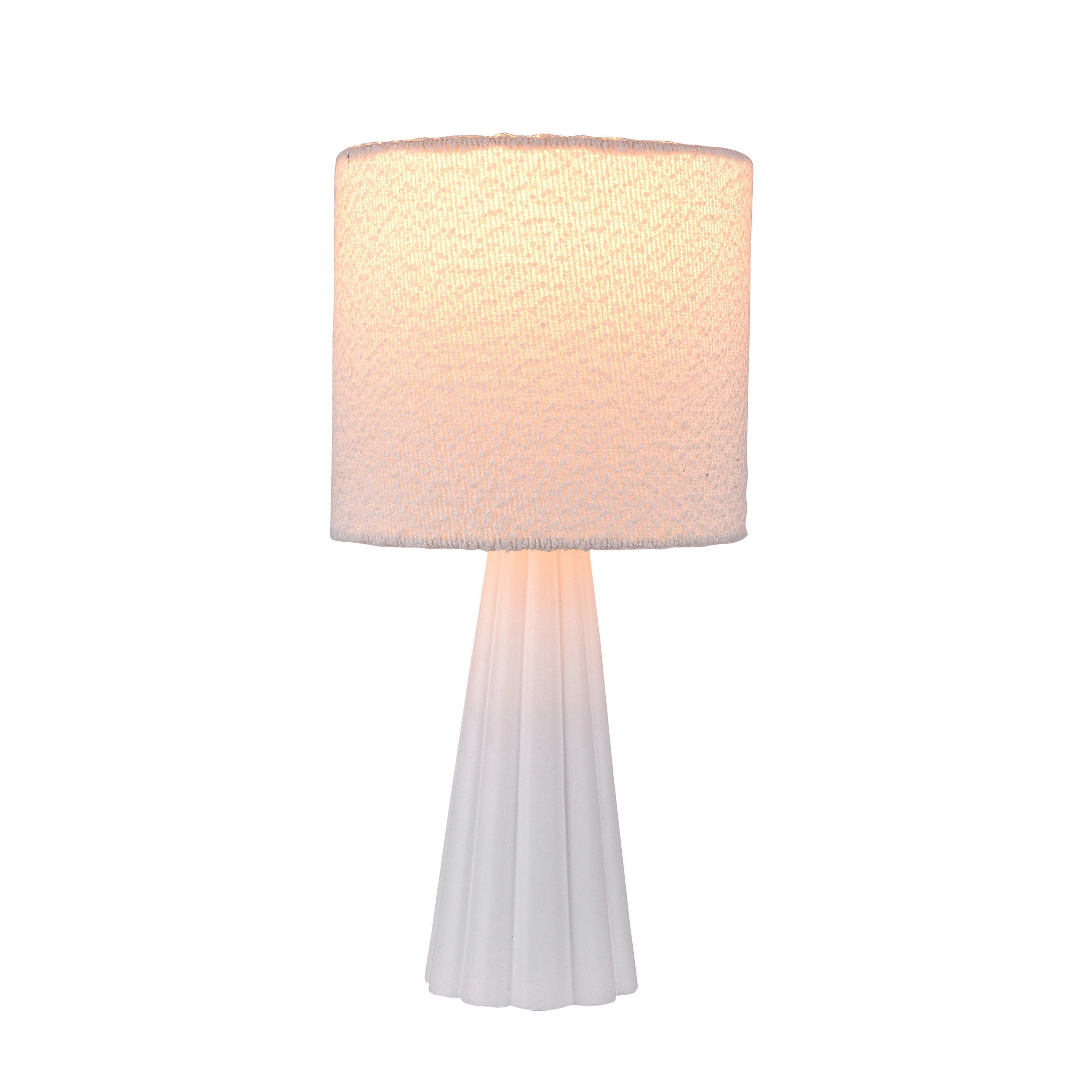 Mainstays Branded 18" Modern, White Polyresin Table Lamp with Boucle Shade, Modern Design