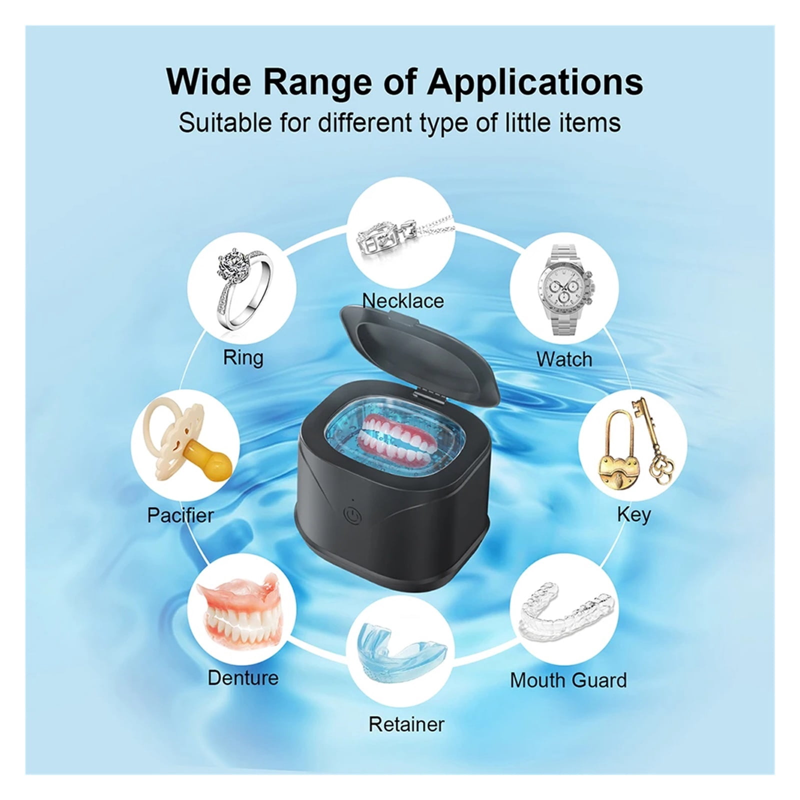 Ultrasonic Cleaner Machine 46000H Portable Ultrasonic Jewellery Cleaner for Retainer Mouth Guard Watch Ring Cleaner Bath