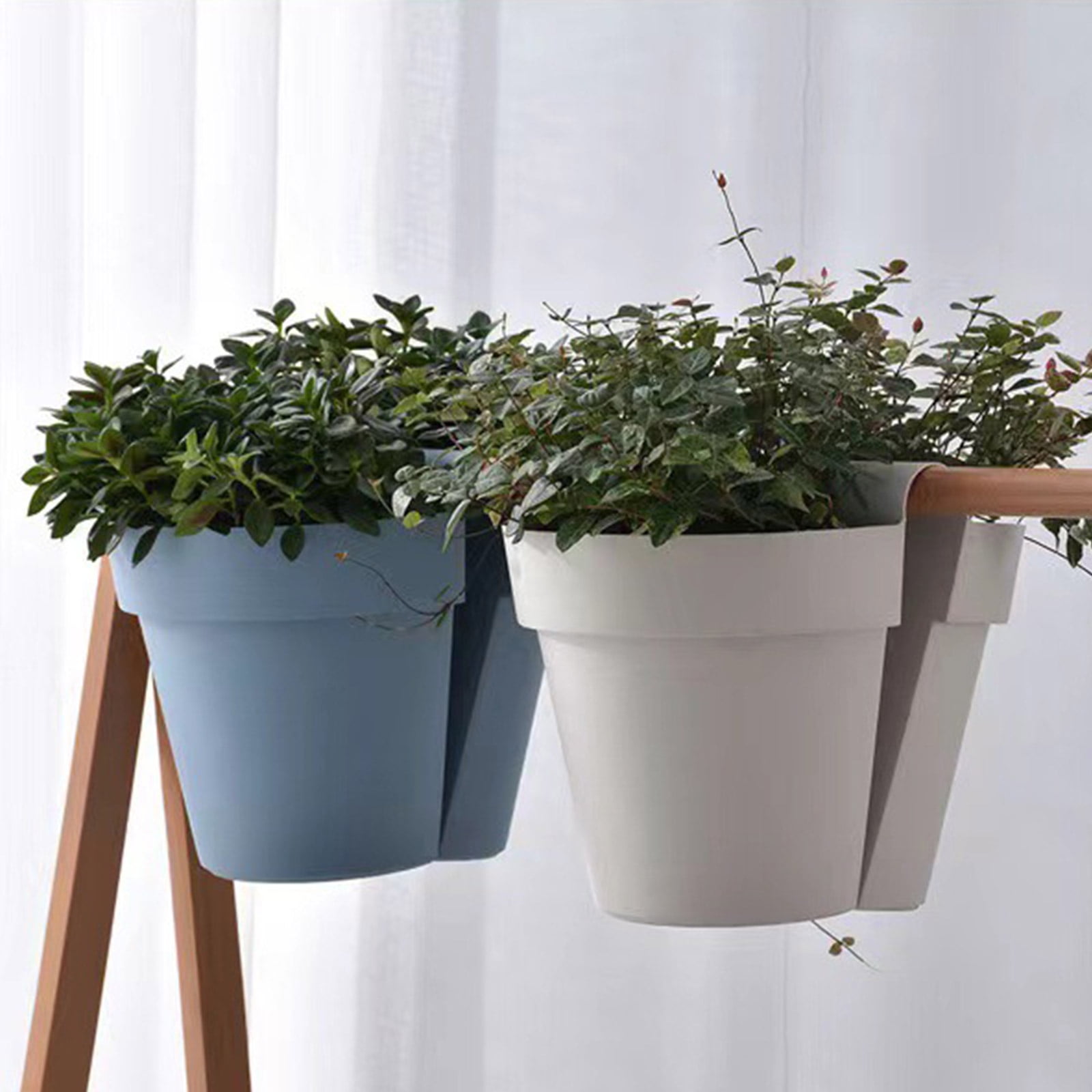 Double-Sided Hanging Rail Planter Deck Flower Pot Plant Window Box Railing Planter with Drainage Holes for Patio Deck Fence Balcony