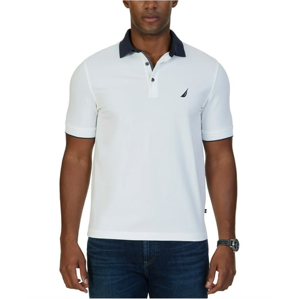 Nautica - Polo de rugby de piqué elástico para hombre, color blanco, pequeño Nautica polo, rugbi