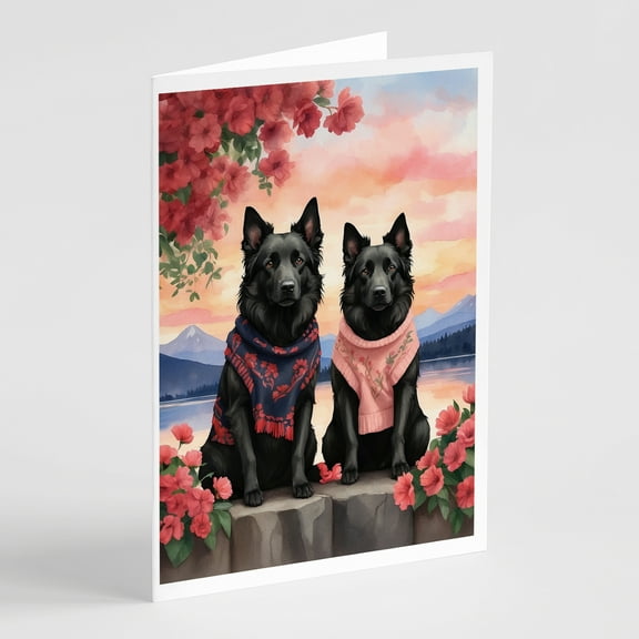 Belgian Sheepdog Two Hearts Greeting Cards Pack of 8 7 in x 5 in