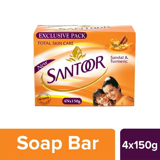 Santoor Sandal and Turmeric Soap, 150g (Pack of 4)
