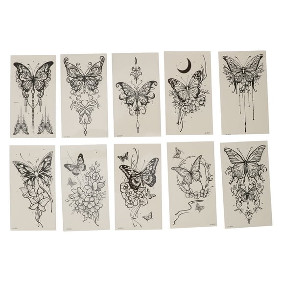 Unique Bargains Christmas 10 Pcs Simple Fake Tattoos Butterfly Temporary Tatto for Adult Black