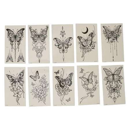 Unique Bargains Christmas 10 Pcs Simple Fake Tattoos Butterfly Temporary Tatto for Adult Black