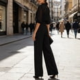 thumbnail image 6 of Guluxicc 3 Piece Women's Outfit Sets Mock Neck Puff Sheer Mesh Top with inner Cami and High Waist Wide Leg Pants Matching Sets for Business Casual Wear, 6 of 6