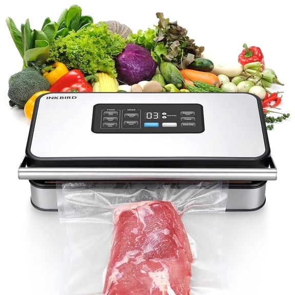INKBIRD INK-VS04 Home Food Vacuum Sealer Machine with Starter Kit, Dual Motor, Dual Pump, Multiple Functions, Countdown LED, Built-in Cutter and Bag Storage, with Overheat Protection, Dry/Moist/Liqui