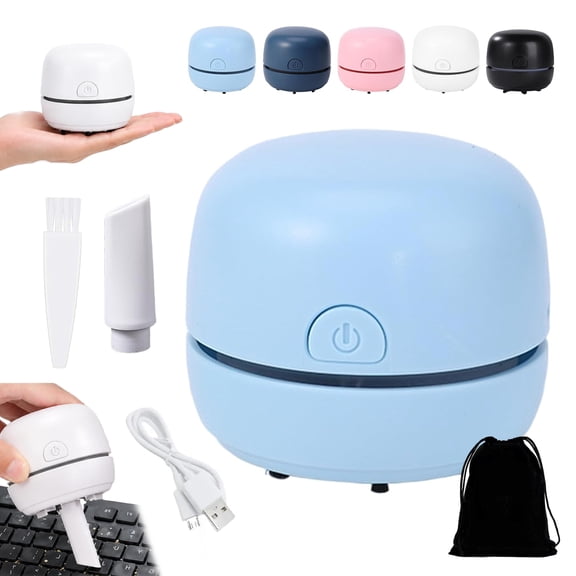 Portable Mini Desk Vacuum Cleaner, Mini Desk Vacuum for Cleaning Eraser Crumbs, Dust, Crumbs, USB Rechargeable Long Battery Desktop Cleaner for Keyboard/Car/Home/School/Office (Light Blue)