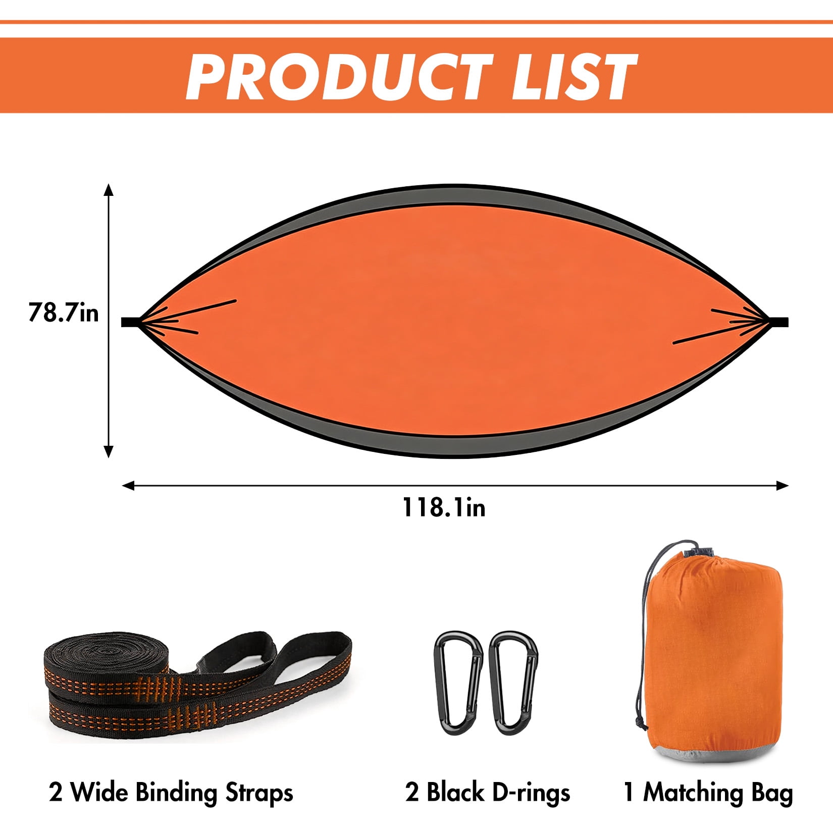 Double Camping Hammock with Straps Portable Lightweight Nylon Hammock 10FT x 6.5FT Heavy Duty Parachute Hammock for Outdoor Backpacking Travel Backyard, Orange