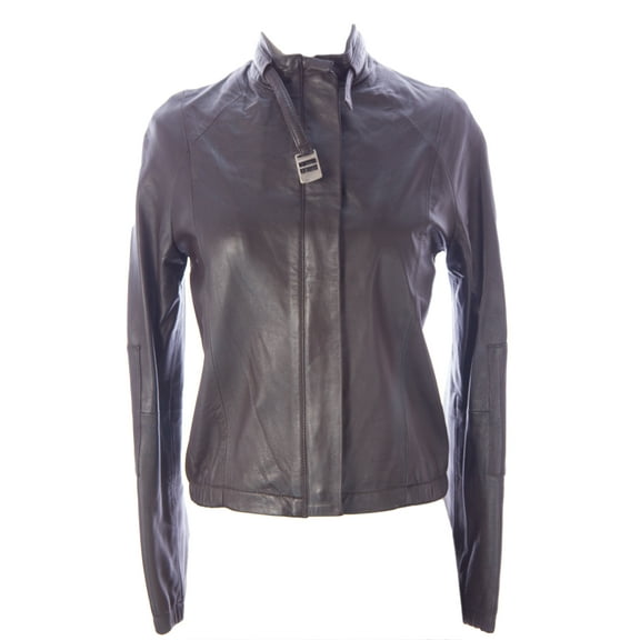 Doma by Luciano Abitboul Women's Buckle Collar Moto Jacket Sz Small Dark Brown