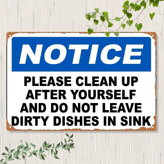 HELLOYOUNG Vintage Metal Wall Sign "Clean Up After Yourself" Rustic Blue White Kitchen Decor Heavy Duty Aluminum Tin Sign for Home Wall Art