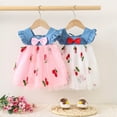 thumbnail image 3 of WOYY Toddler Girls Summer Strawberry Print Denim Mesh Dress with Flutter Sleeves, Sizes 3M-4T, 3 of 3