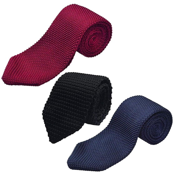 3x Mens Casual Business Solid Knit Tie Classic Woven Necktie black , Red, Blue