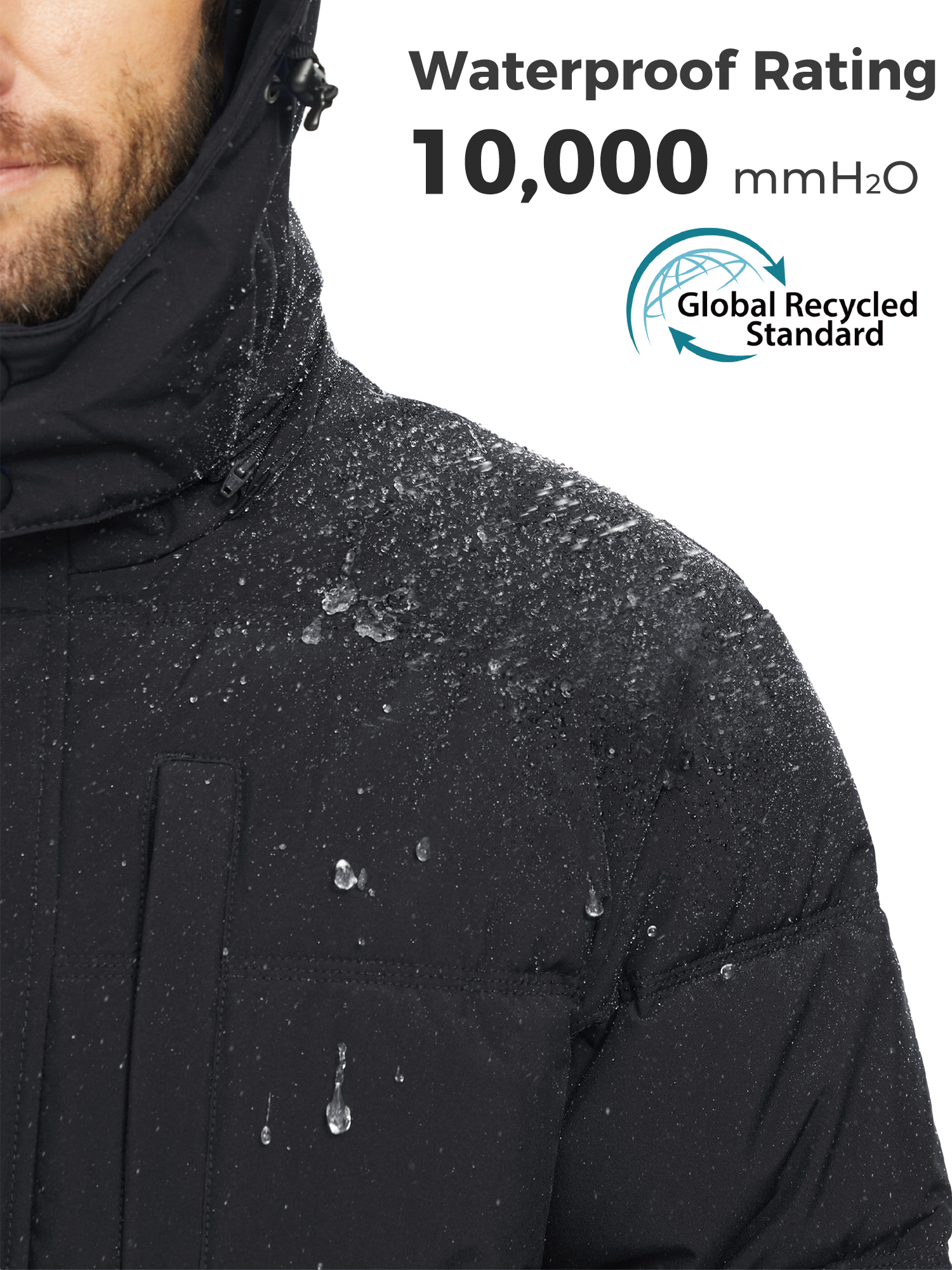 Wantdo Men's Waterproof Winter Puffer Jacket, Black photo 3