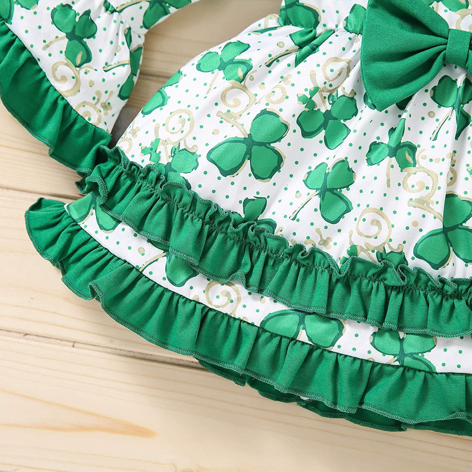 Patricks Day Dress Lucky Clover Rainbow Print Floral Dress Flare Sleeves Party Dress Toddler Kids Baby Girl St