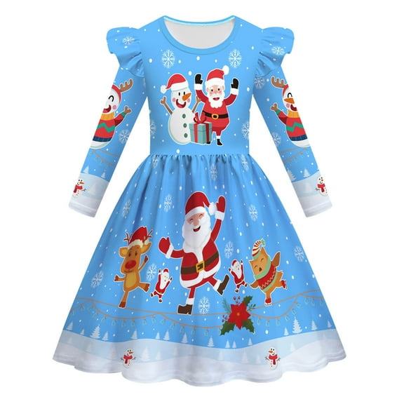 XEGLSBU Dresses for Girls 10-12 Long Sleeve Child Xmas Girls Dresses Party Dance Kids Christmas Princess Dress Girls Dresses Size 14-16 Long Blue Size 6-7 Years