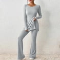 thumbnail image 4 of Ensemble haut à col rond et pantalon large pour femme (gris clair L), 4 of 9