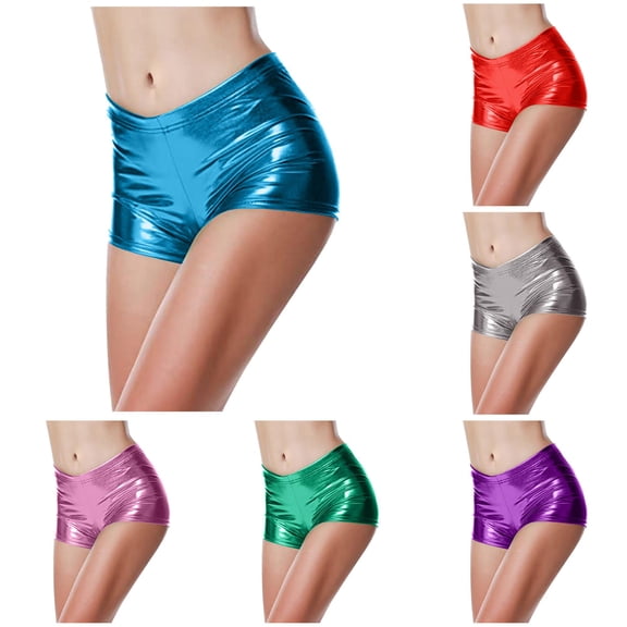 XIAONU Metallic Finish Shorts for Women Low Rise Waist Stretchy Fabric Bottoms