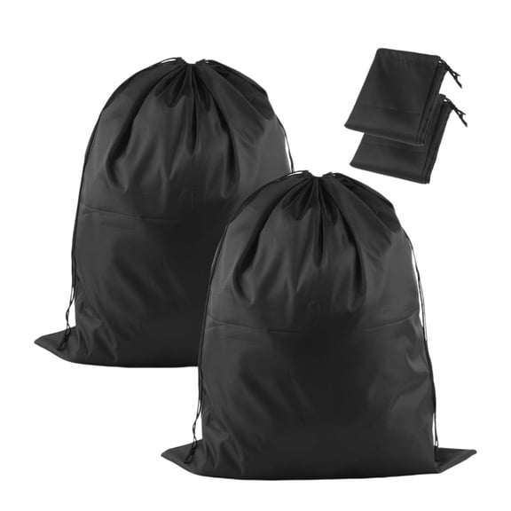 Heavy Duty Laundry Bag 2 Pack, 24"x32" Large Travel Dirty Clothes Bag with Drawstring, Washable for Home & Dorm, Black