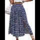 thumbnail image 2 of Faldas Largas Estampadas para Mujer, Cintura Alta, Abertura en Forma de A, Falda Larga Hasta el Suelo. Azul Marino L, 2 of 7