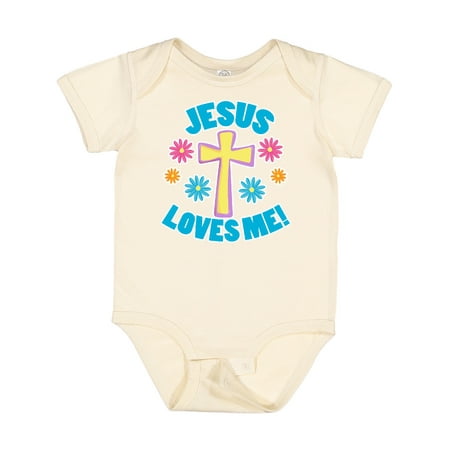

Inktastic Easter Jesus Loves Me with Cross and Flowers Gift Baby Boy or Baby Girl Bodysuit