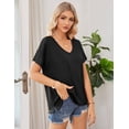 thumbnail image 2 of JYLFC Women's Casual V-Neck Short Sleeve T-Shirt Solid Loose Fit Basic Tee Top Going Out Basic Summer Blouse, Black S, 2 of 7