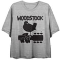 thumbnail image 5 of Woodstock Single Color Logo Women's Heather Gray Crop Tee with Short Sleeves and Crew Neck-Large, 5 of 7
