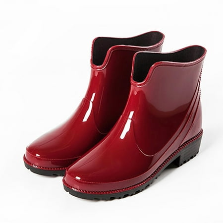

FZM Women shoes Women Low-Heeled Buckle Round Toe Shoe Waterproof Middle Tube Rain Boots