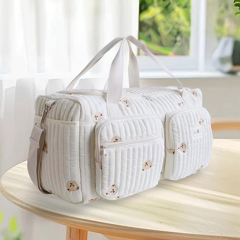 SPEKSEE Quilted Diaper Bag Large Capacity Duffle Bag Weekender Bag for Hospital and Weekender Travel