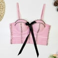 thumbnail image 4 of Xfvqtps Womens Rhinestone Lace Corset Crop Tops Sling Tube Top Flexible Boned Support Spaghetti Straps Bustier Vest Waist Corset Pink, 4 of 7