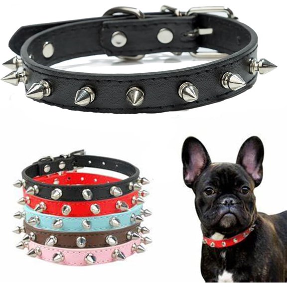 1Pack Spiked Dog Collar for Small Dogs, Mushrooms Rivet Soft Pu Leather Spike Stud Studded Cat Collar Adjustable for Mini Tiny Breed Pet Teacup Puppy