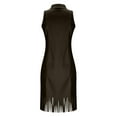 thumbnail image 5 of VEKDONE Women's Faux Suede Sleeveless Dress Zip Up Lapel Fringe Hem Mini Dress Fashion Slim Fit Party Tassel Dress Coffee L, 5 of 7