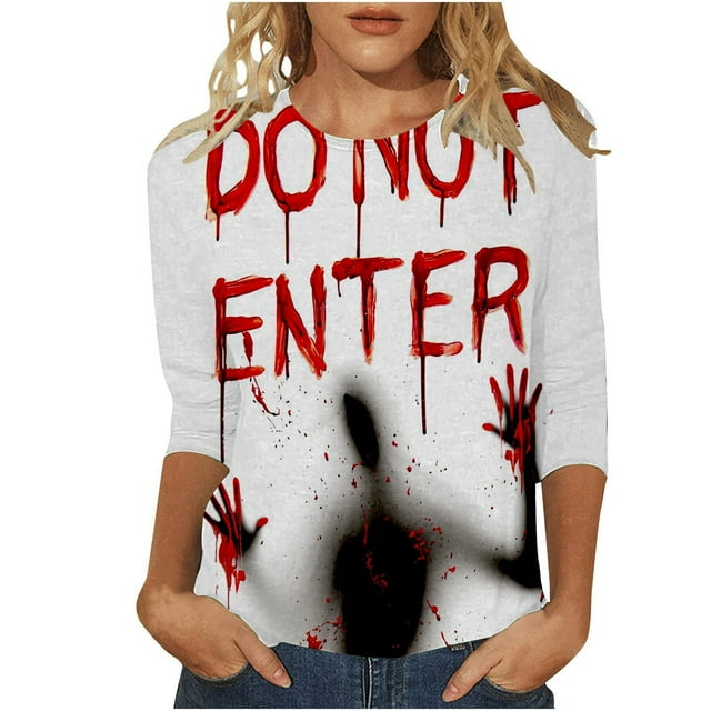 T-shirt Imprimé Halloween pour Femmes Col Rond Manches Confortables pour Fête Tenue Décontractée