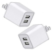 CuWire USB Dual Port 2.4 Amp Wall Charger for Apple iPhone, Samsung Galaxy, 2 Pack
