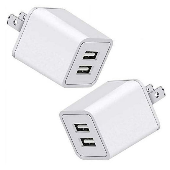 CuWire USB Dual Port 2.4 Amp Wall Charger for Apple iPhone, Samsung Galaxy, 2 Pack