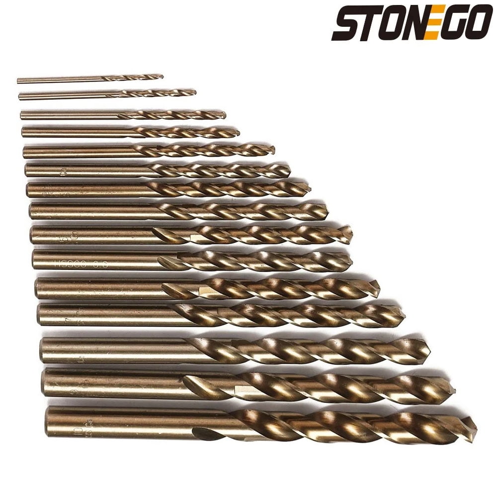 STONEGO 15PCS Cobalt Drill Bits Set - 1.5-10mm M35 HSS Co Steel, Straight Shank Twist Drill Bits for Precision Metal and Woodworking Projects, High Durability and Sharpness