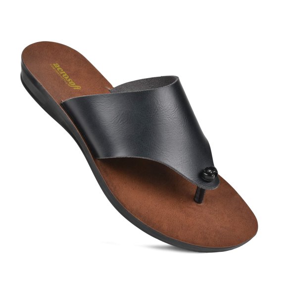 Aerosoft Comfortable Walking Summer Vacation Essentials Flat Sandals for Women (US 08, Black)