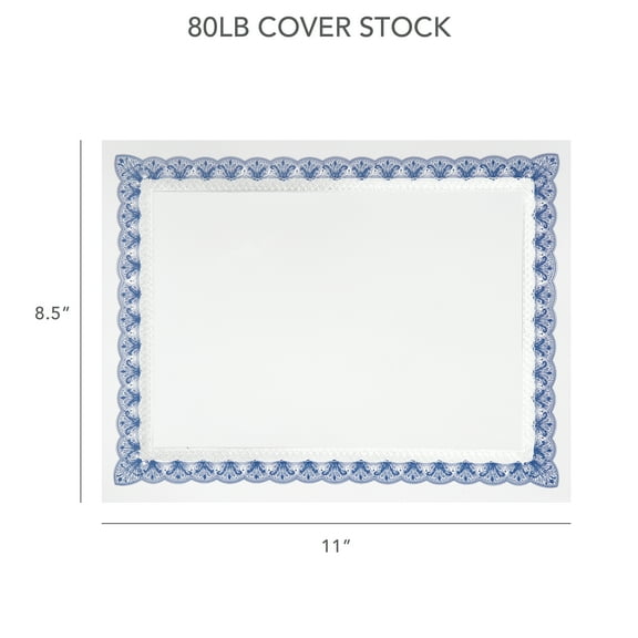 Customizable Blue and Silver Foil Certificates with Border, 15 Pack, 8.5x11 Inch, 210 GSM Paper