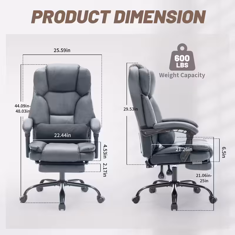 Qusaphy Heavy Duty 600 LBS Executive Office Chair, Breathable Fabric Big and Tall Computer Chair with Memory Foam Spring Cushion, 155° Recline Ergonomic Desk Chair with Lumbar Support