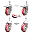 thumbnail image 2 of 5 Inch SS Red Poly Swivel 3/8 Inch Threaded Stem Caster Set 2 Total Lock Brake, 2 of 2