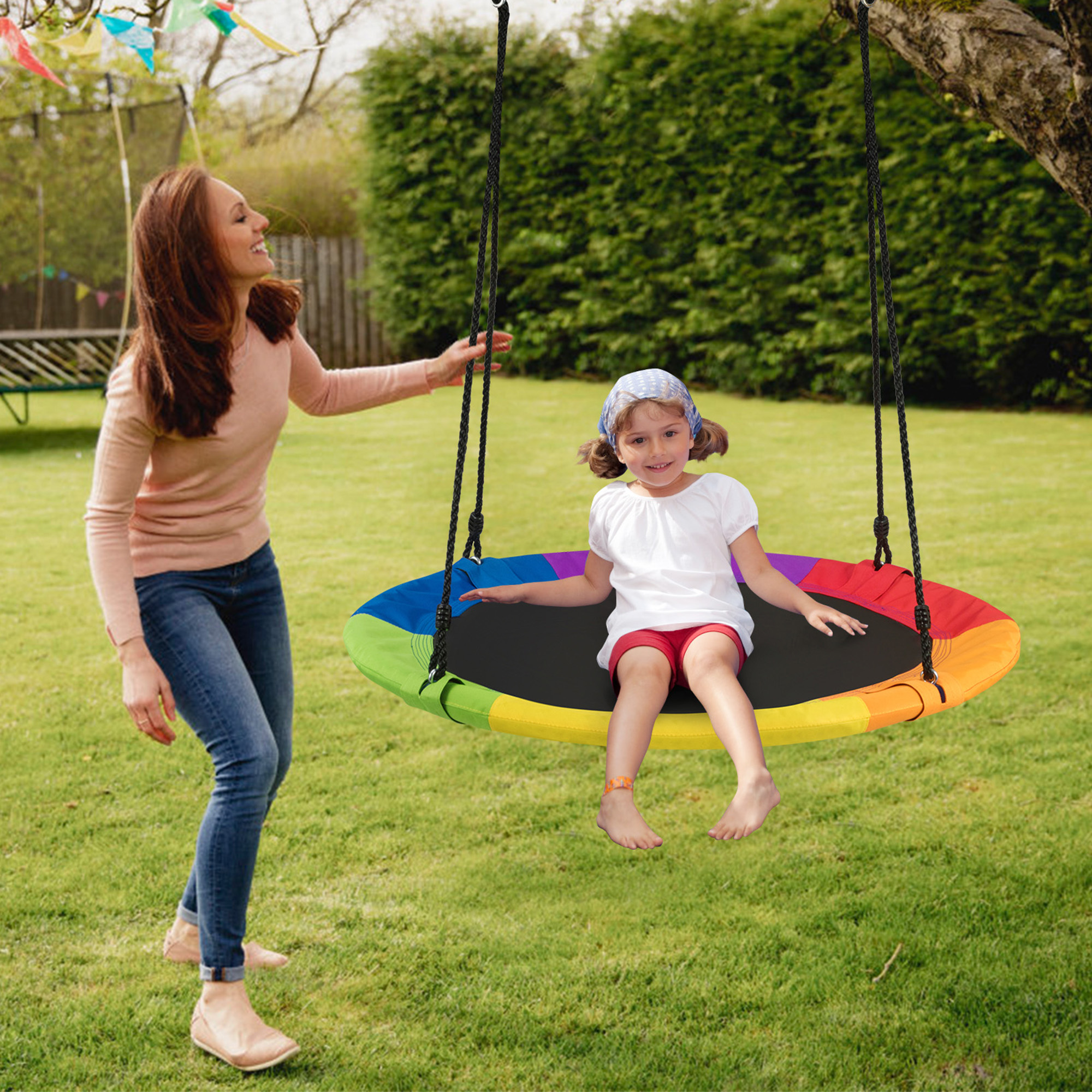 Gymax 40'' 770 lbs Flying Saucer Tree Swing Kids Gift w/ 2 Tree Hanging Straps Colorful