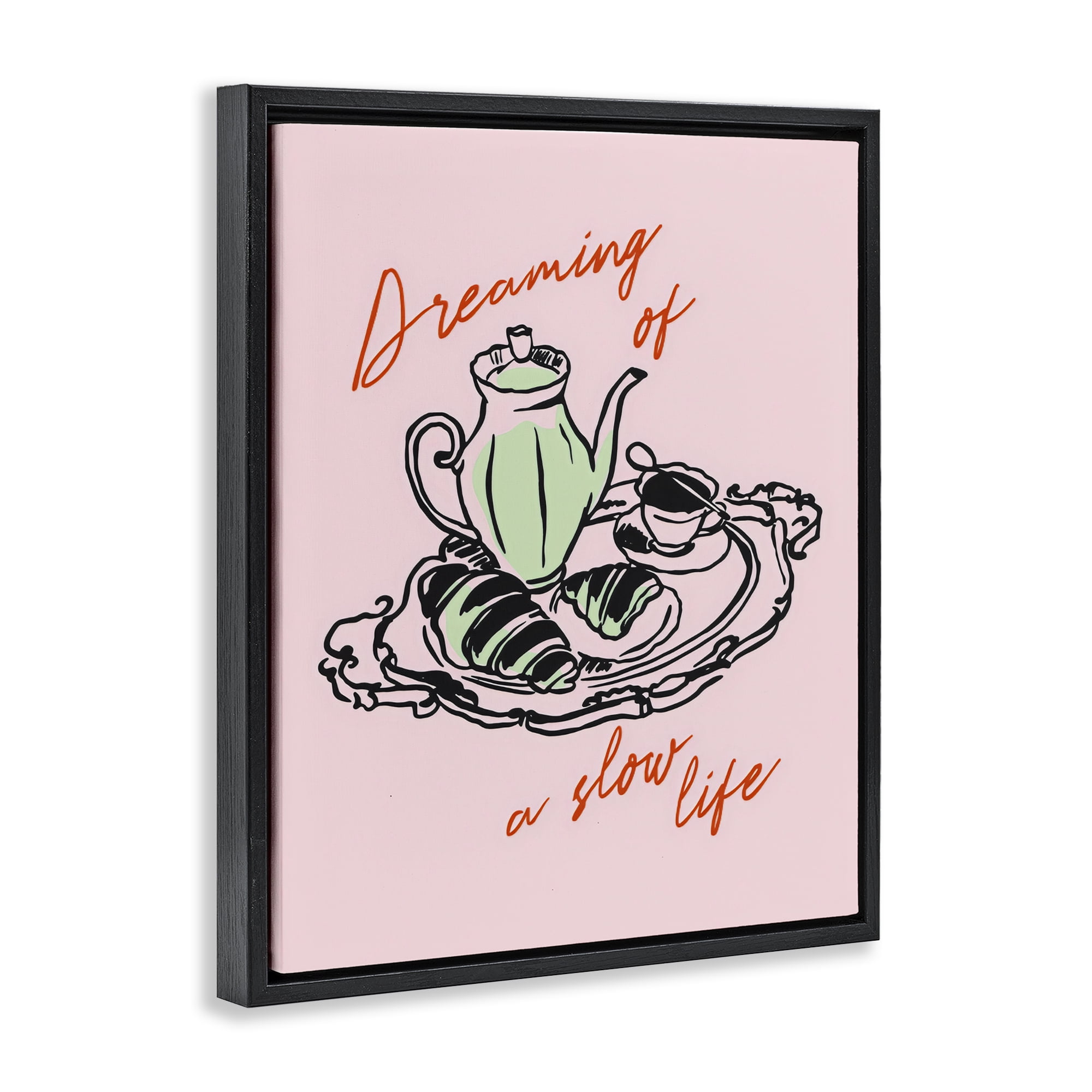 Stupell Industries Slow Life Tea Platter Black Framed Floater Canvas Wall Art, design by The Prints Vibe