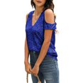 thumbnail image 5 of Mittory Sparkly Sequin Top V Neck Cold Shoulder Glitter Short Sleeve Dressy Party Blouse Shirts, 5 of 8