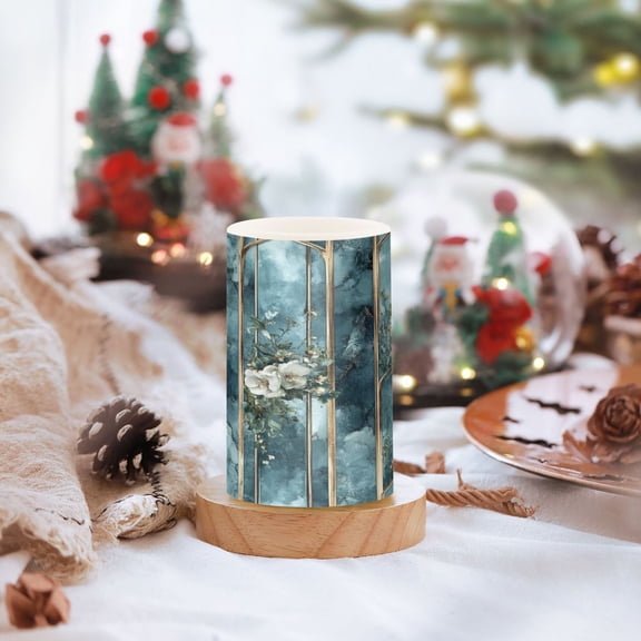 Blue Floral Elegance Set of 2 Flameless LED Candles Remote and Timer Indoor Outdoor