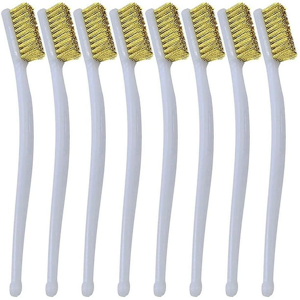 Juego de 8 minicepillos de dientes de alambre de cobre con mangos de plástico