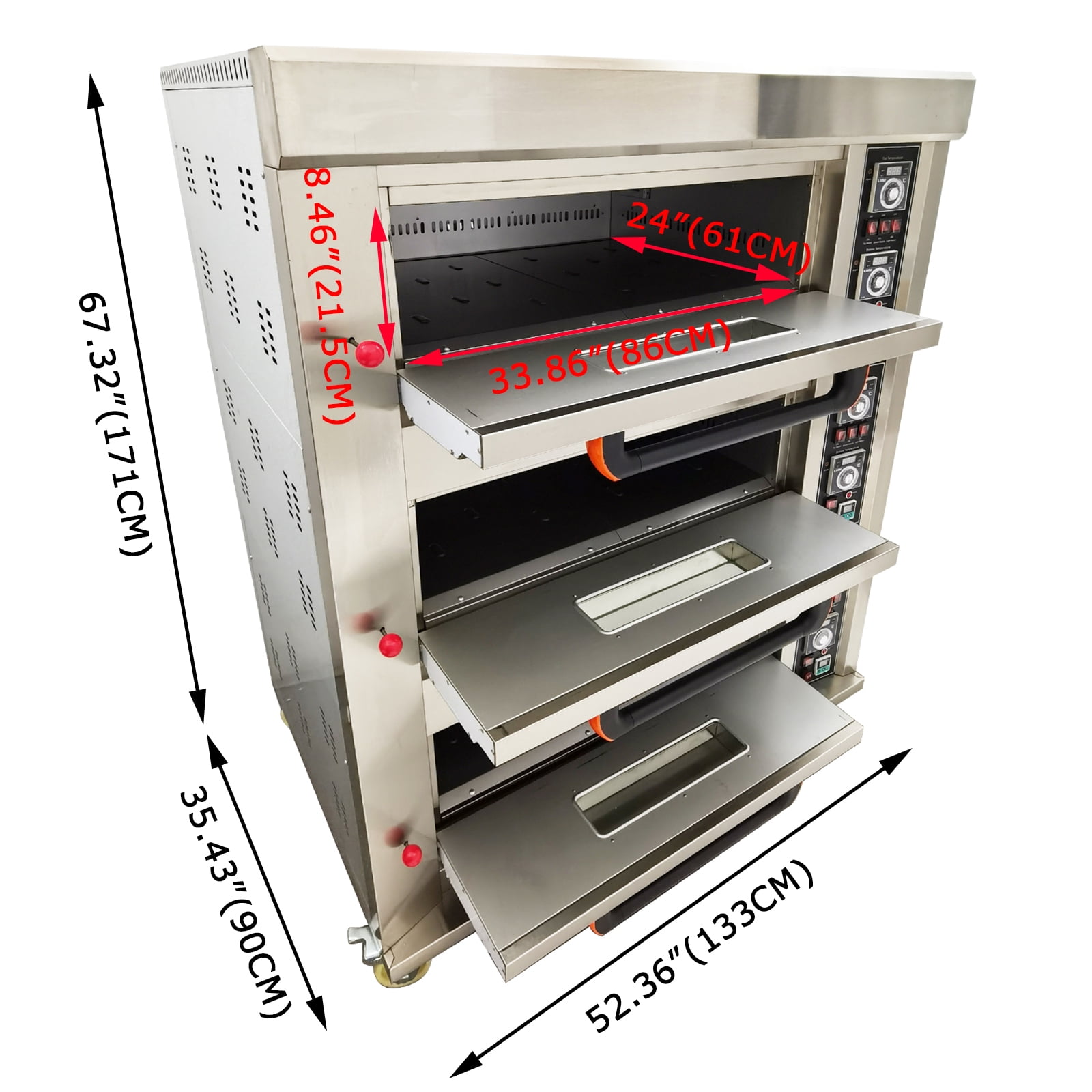 Electric Triple Pizza Oven Six Baking Sheets Single-Phase Gas Heating Movable Commercial 110V 300W