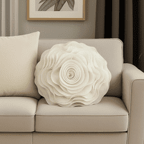 Beautiful Handmade 3D Rose with Custom Made Fabric Decorative Throw Pillow 16" Round (Ivory, Case Insert)