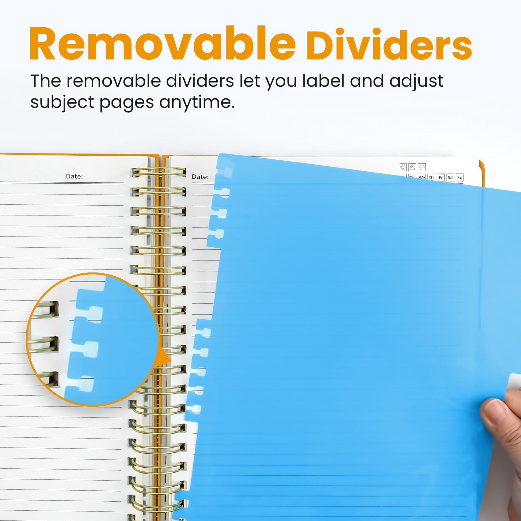Hardcover Spiral Journal Notebooks For Work With Removable Dividers & Tabs  8.5"x11" 5 Subject Notebook Note Taking Organizer A4 College Ruled Lined Women Writing Yellow 280 Pages
